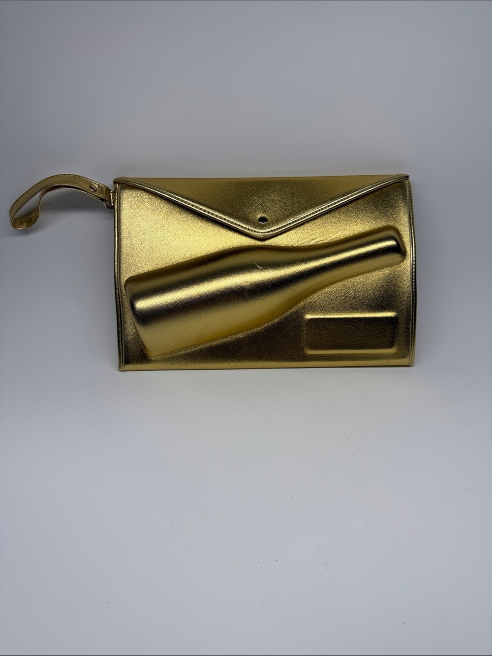 Metallic Gold Wristlet Clutch with Bottle Detail